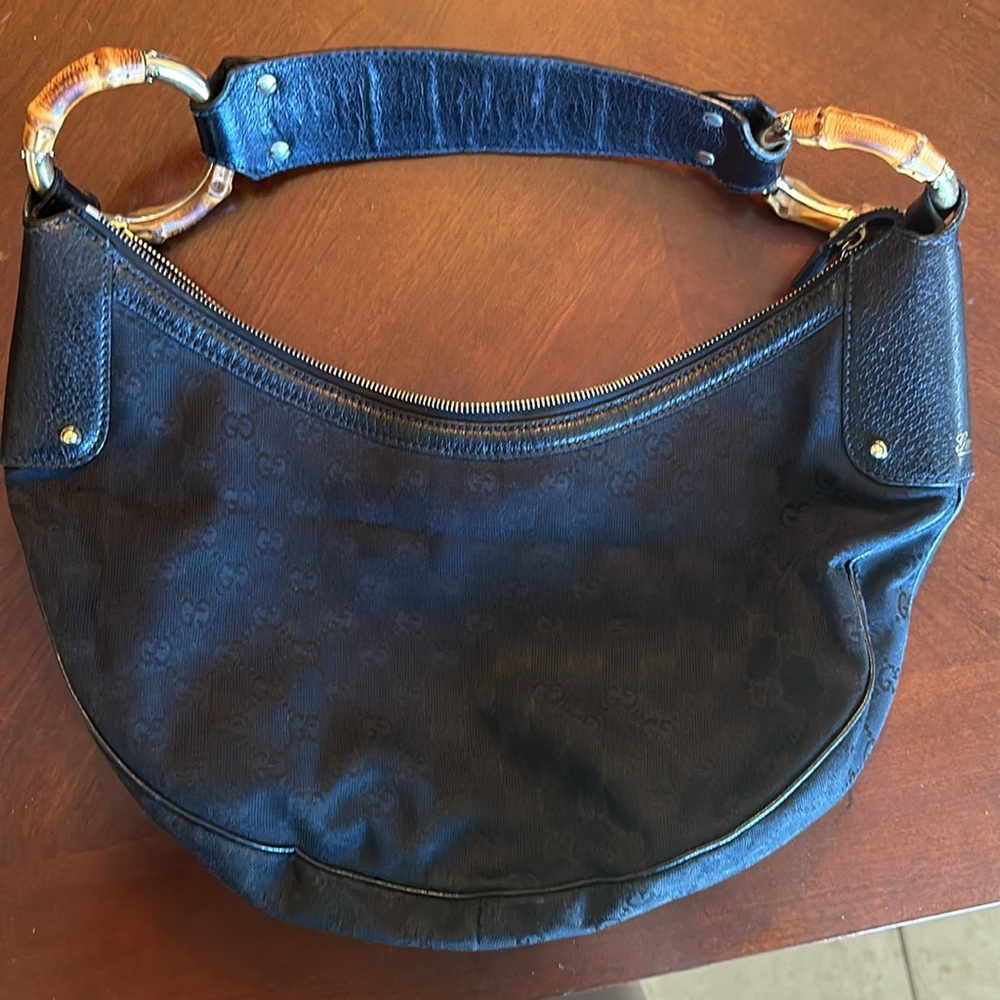 Gucci Bamboo Ring Half Moon Medium Black Canvas